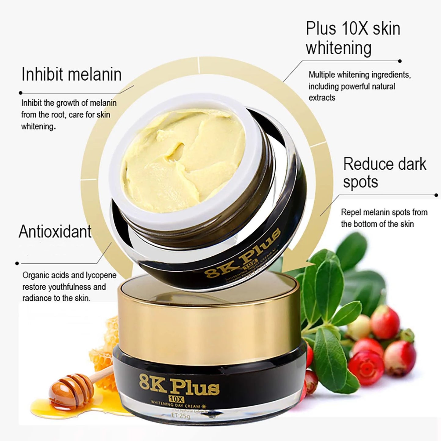 AILKE Whitening Face Cream, Reduce Dark Spots, Wrinkles, Melanin, Even Skin Tone, With Collagen, Glutathione, for All Skin Types