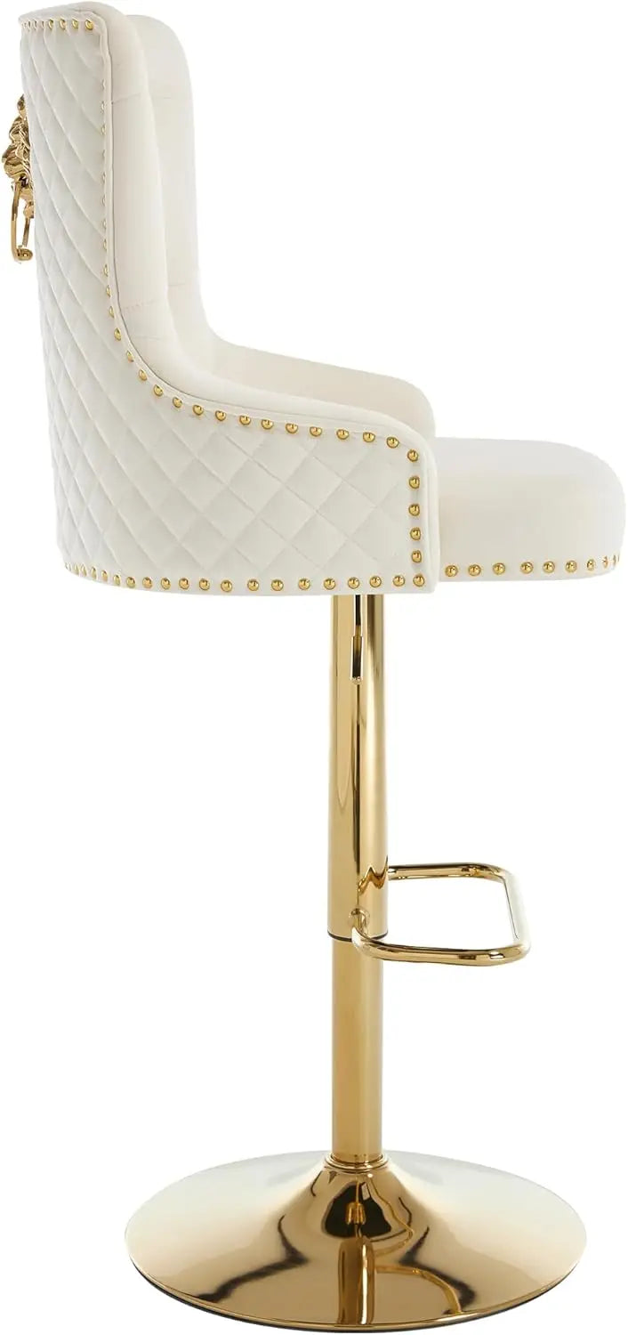 Gold Bar Stools Set of 4, Height Adjustable Velvet Island Chairs Upholstered Bar Height Chairs for Kitchen Counter, Cream