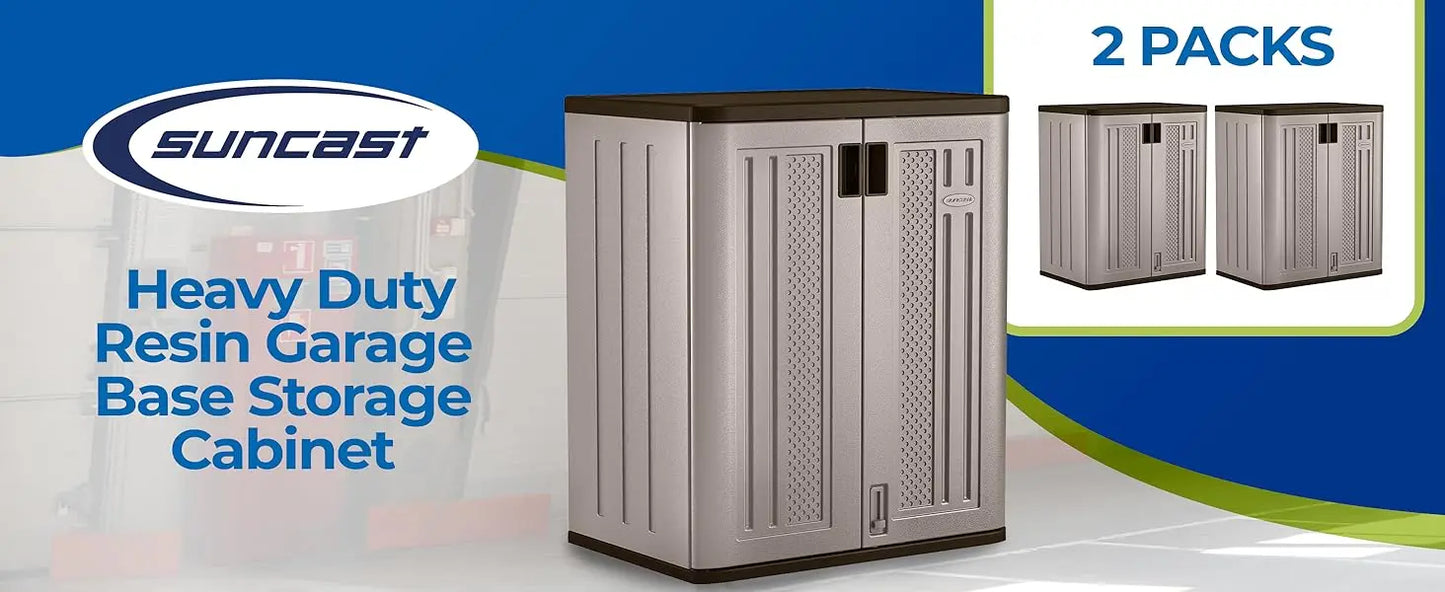 Suncast 2 Pack 9 Cu. Ft. Base Storage Cabinet, Resin Garage Organizer, Platinum Metallic/Slate