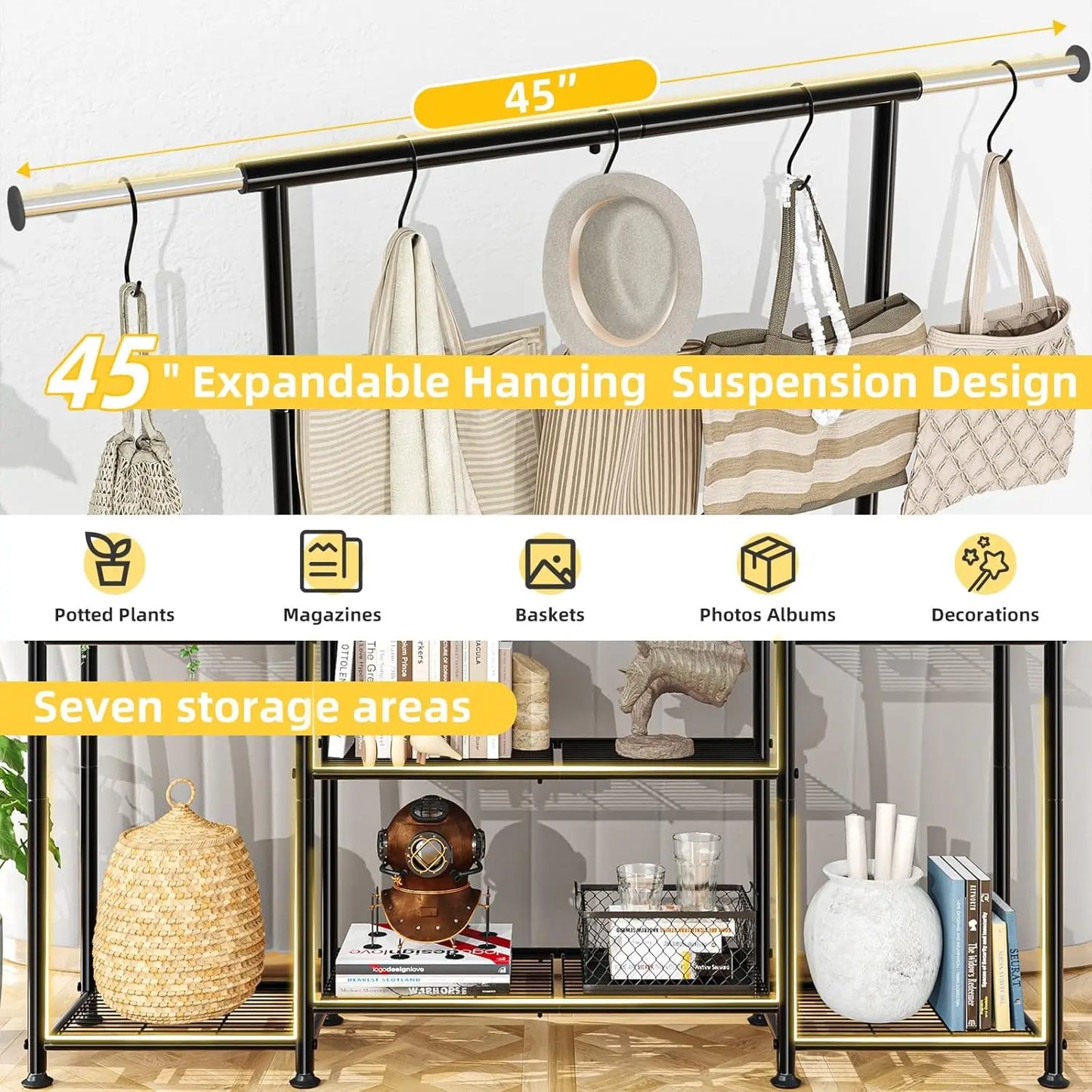 3-Tier Metal Plant Stand Indoor Outdoor, Expandable Hanging Shelf for Multiple Flower Pots, Heavy Duty Ladder Holder in Black