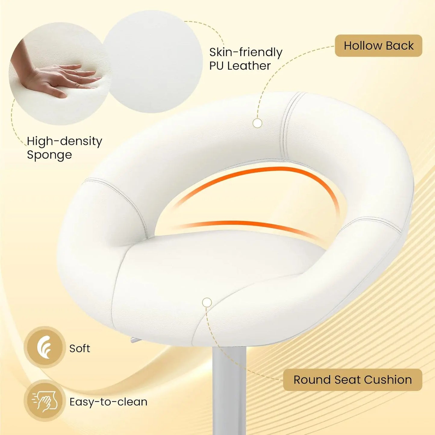 Adjustable Swivel Bar Stools Set 4 Hollow Back PU Leather Counter Chairs Footrest Metal Base Kitchen Bar White Customized