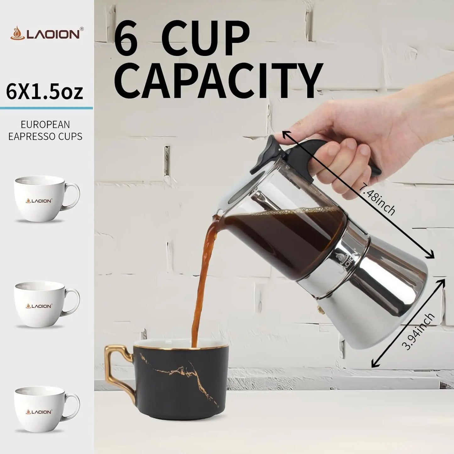 Stovetop Espresso Maker, 6Cup 240ml Classic Moka Pot, Crystal Glass-top & StainlSteel Coffee Maker Mocha Pot, Greca De Cafe