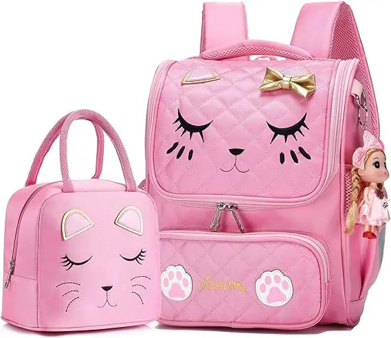 Set-2pcs with lunch bagGirls Backpacks, Waterproof Cute Backpack for Girl Preschool Bookbags Elementary School Bags