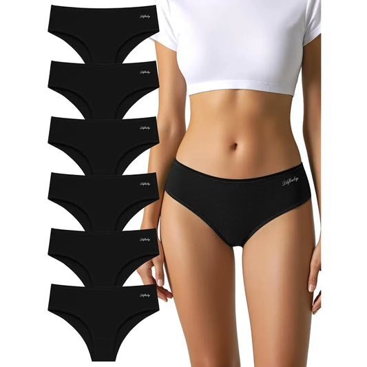 Womens Underwear Cotton Panties Soft Low Waist Hispter Breathable Stretch Ladies Bikini Underwear 6 Pack