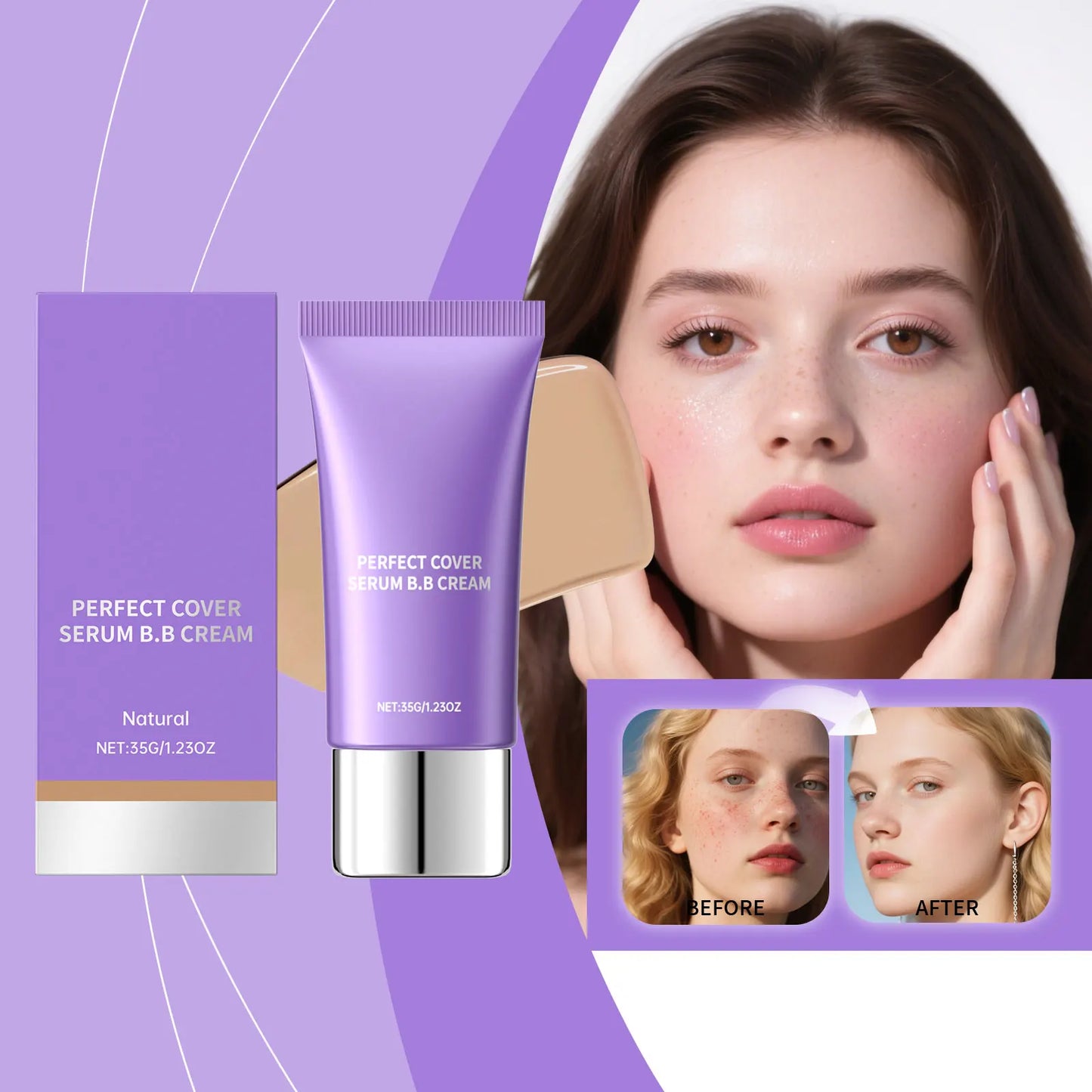 Women's Waterproof Long-Lasting BB Cream Natural Look Buildable Light Moisturizing Foundation Pore Minimizing Makeup Gift for Li
