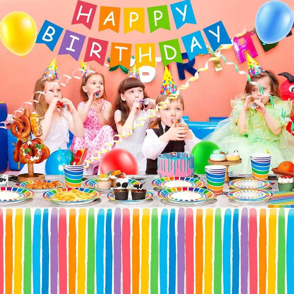 166pcs Rainbow Birthday Party Decorations 20 Guests Colorful Party Tableware Set, Rainbow Party Plates Napkins Cups Balloons Ban