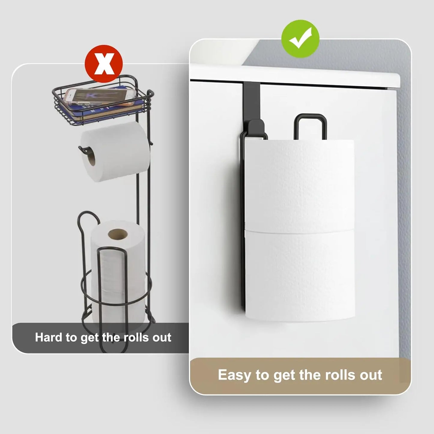 Matte Black Toilet Paper Holder Wall Mount, Holds 2 Rolls, Over Tank Storage, Bathroom Organizer, Space Saving, 1Pc