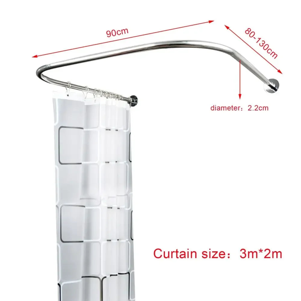 Shower Curtain Bar U Shape Without Drilling Curtain Bar Stainless Steel with Shower Curtain for Bathroom Toilet Window Balcony