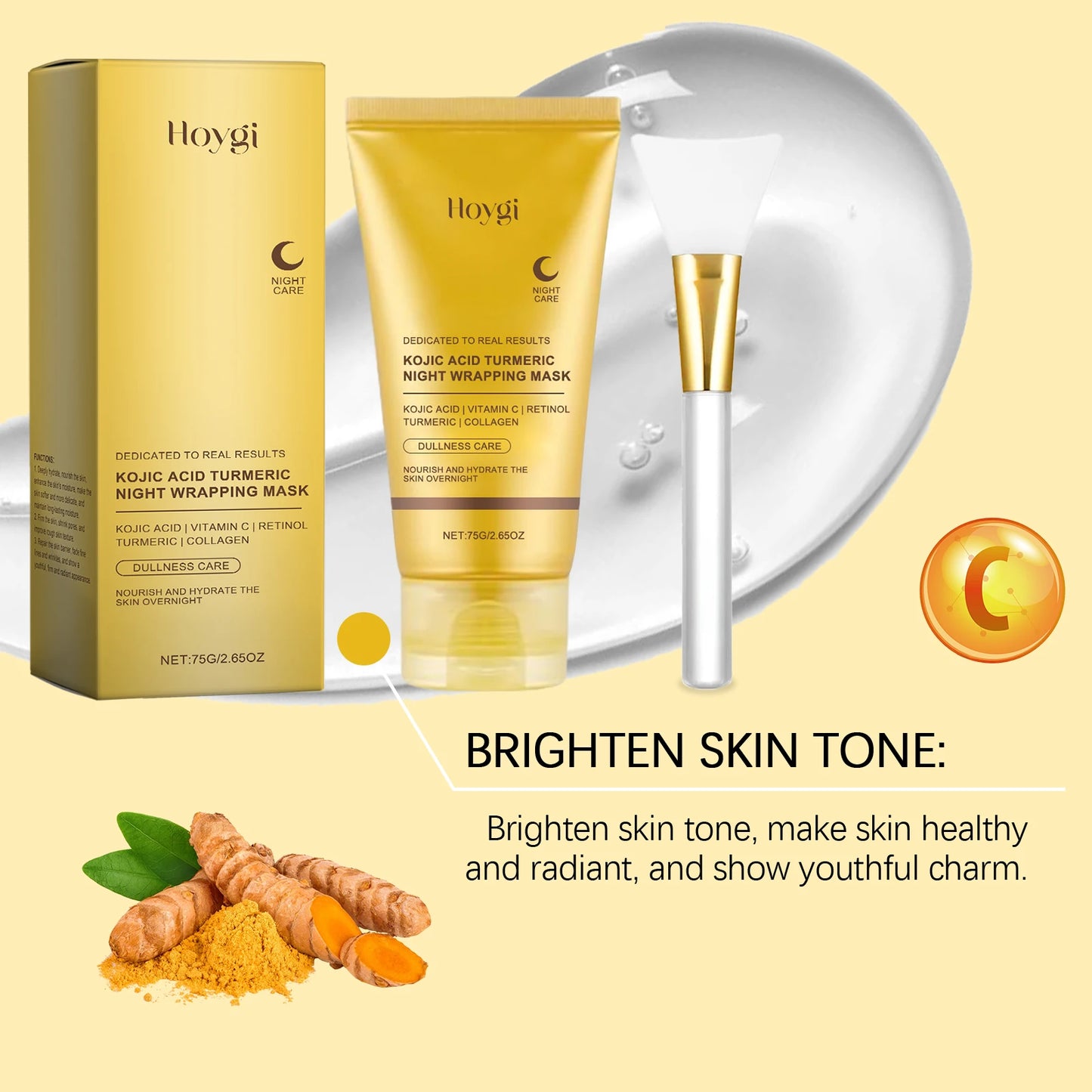 Hoygi Turmeric Face Mask Peel off Mask Wrapping Night Deep Cleansing Pores Oil Control for Brightening Rejevenation Skin Care