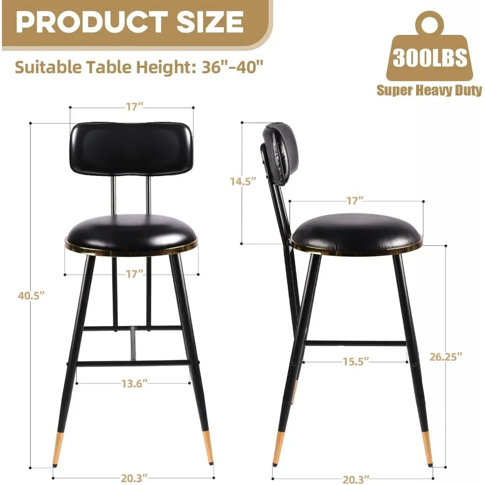 Bar stool set, 2 26 inch counter height bar stools with backrests, equipped with bar chairs for kitchen and family coffee bars
