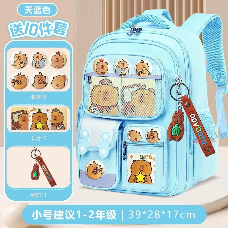 Capybara Kawaii Schoolbag with Pendant Adorable Daypack Large Capacity Oxford Cloth Rucksack Travel Vacation Backpack