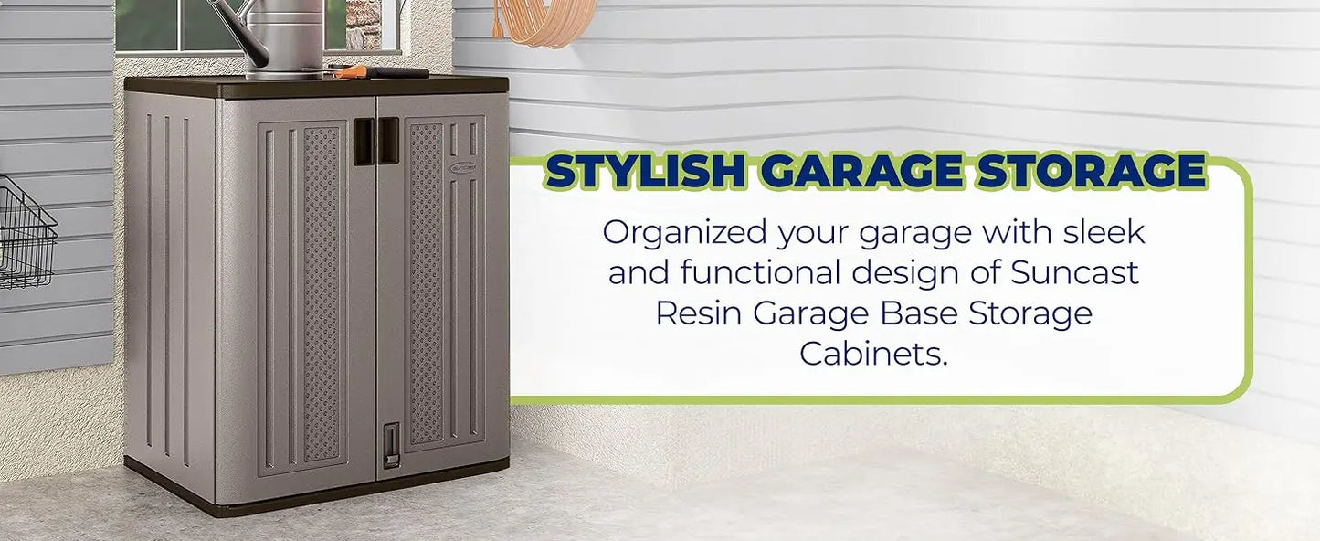 Suncast 2 Pack 9 Cu. Ft. Base Storage Cabinet, Resin Garage Organizer, Platinum Metallic/Slate