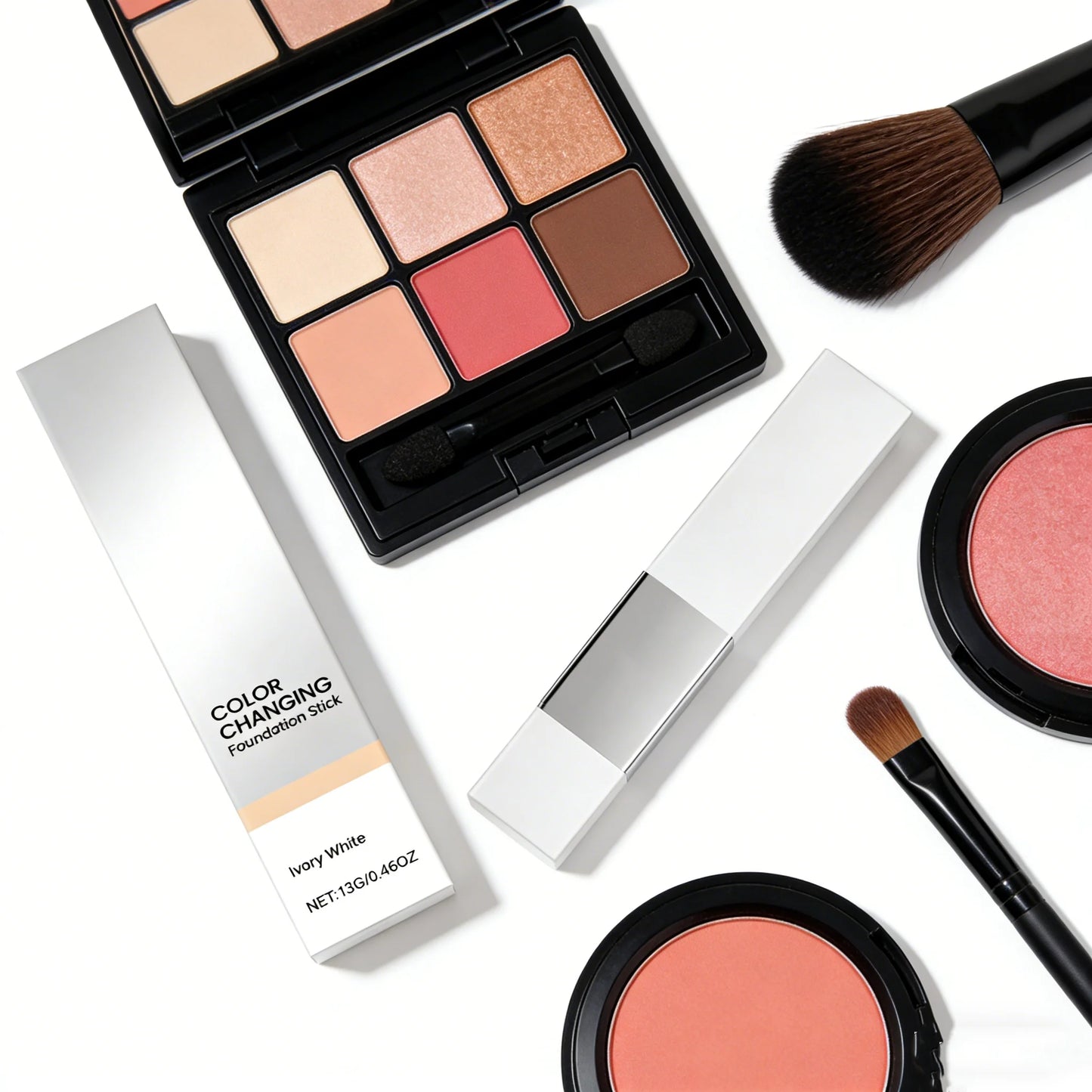 2-in-1 Color-Changing Foundation Stick Full Coverage Lightweight Moisturize Finish Base Makeup Dual-Ended with Detachable Brush