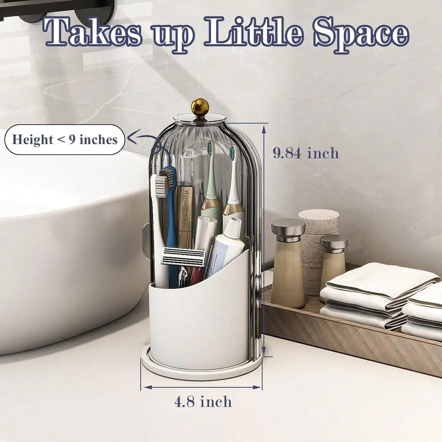 Dustproof Toothbrush Holders with Cover, Rotating Electric Toothbrush and Toothpaste Holder for Bathroom Countertop