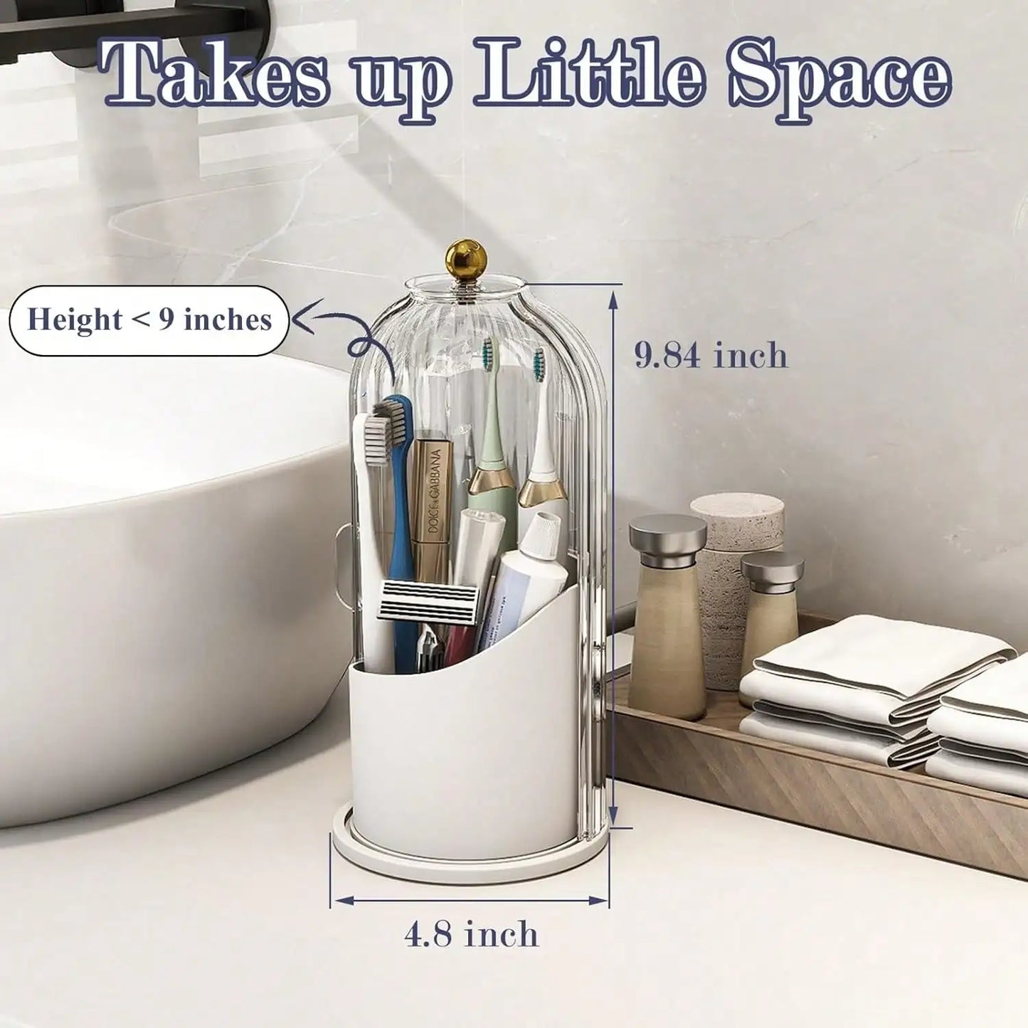 Dustproof Toothbrush Holders with Cover, Rotating Electric Toothbrush and Toothpaste Holder for Bathroom Countertop