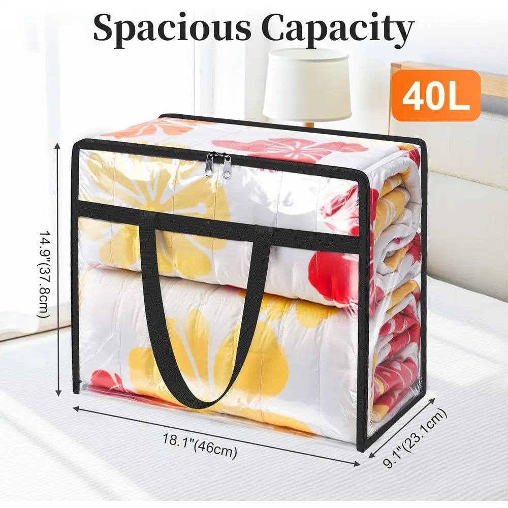 Clear Storage Bags, 4 Pack Under Bed Storage and Closet Organizers Containers, Heavy-Duty Moving Bags with Zippers, 40L