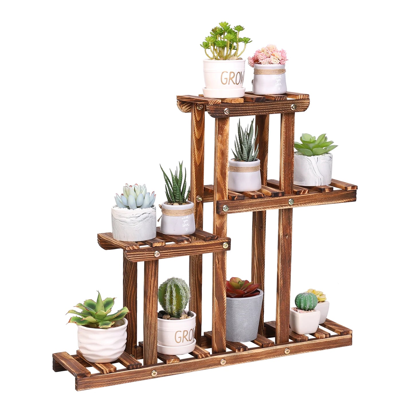 Carbonized Wood Plant Stand Multi Tier Succulent Rack Mini Desktop Plant Holder for Outdoor Balcony Garden