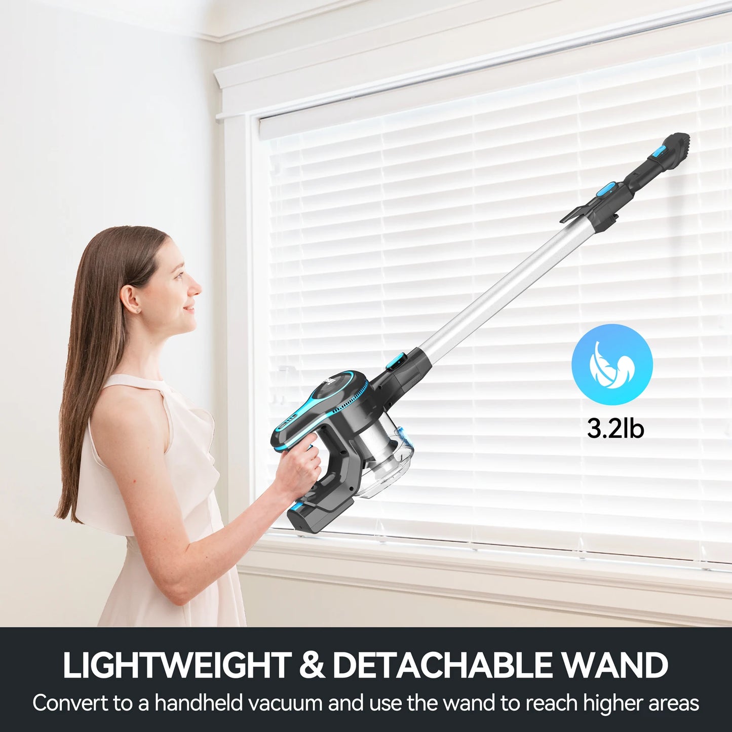 INSE N520 Cordless Vacuum Cleaner, 28Kpa 6-in-1 Rechargeable Stick Vacuum Lightweight for Carpet Hardfloor Pet Hair Home
