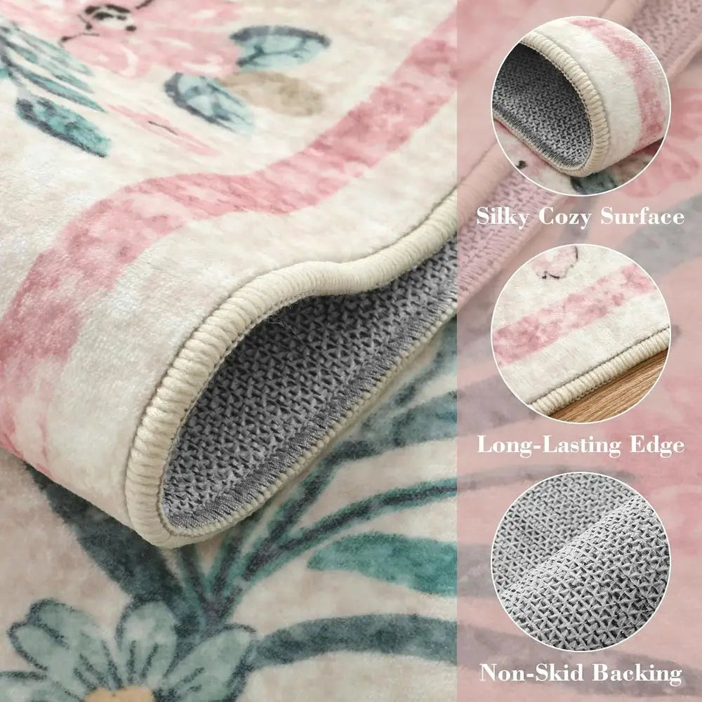 8x10 Bohemian Pink Area Rug, Soft and Non-Slip, Ideal for Living Rooms, Girls' Bedrooms, and Kids' Play Areas