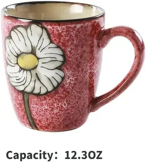 Ceramics 12oz Cappuccino Mug, Coffee & Tea Mugs, Microwave Dishwasher Safe, Perfect for Kitchen or Cafe in Red Blue Green Pink