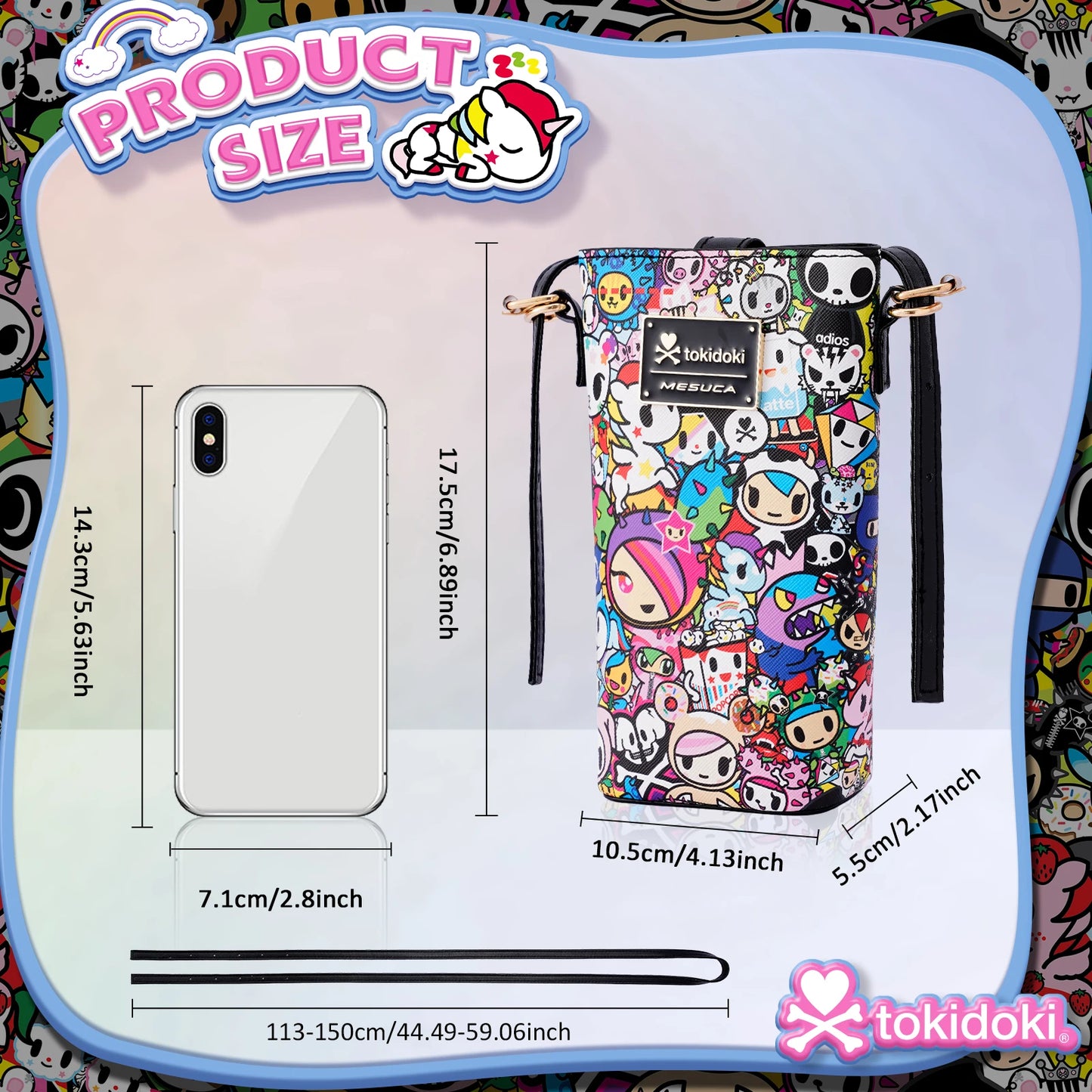 Tokidoki Official Licensed PU Leather Crossbody Bag with Adjustable Strap Unicorno Phone Bag Shoulder Bag Coin Purses for Women