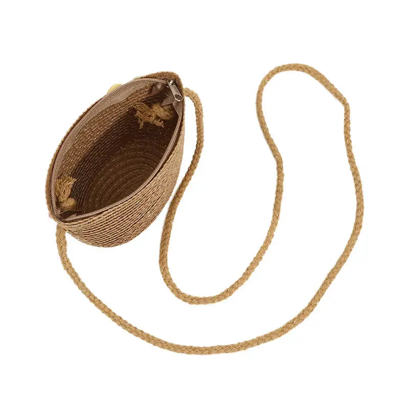 Girl Zipper Flower Straw Bag Cute Photo Props Handmade Woven Kid Messenger Bags Storage Basket Coin Purse Crossbody Handbag