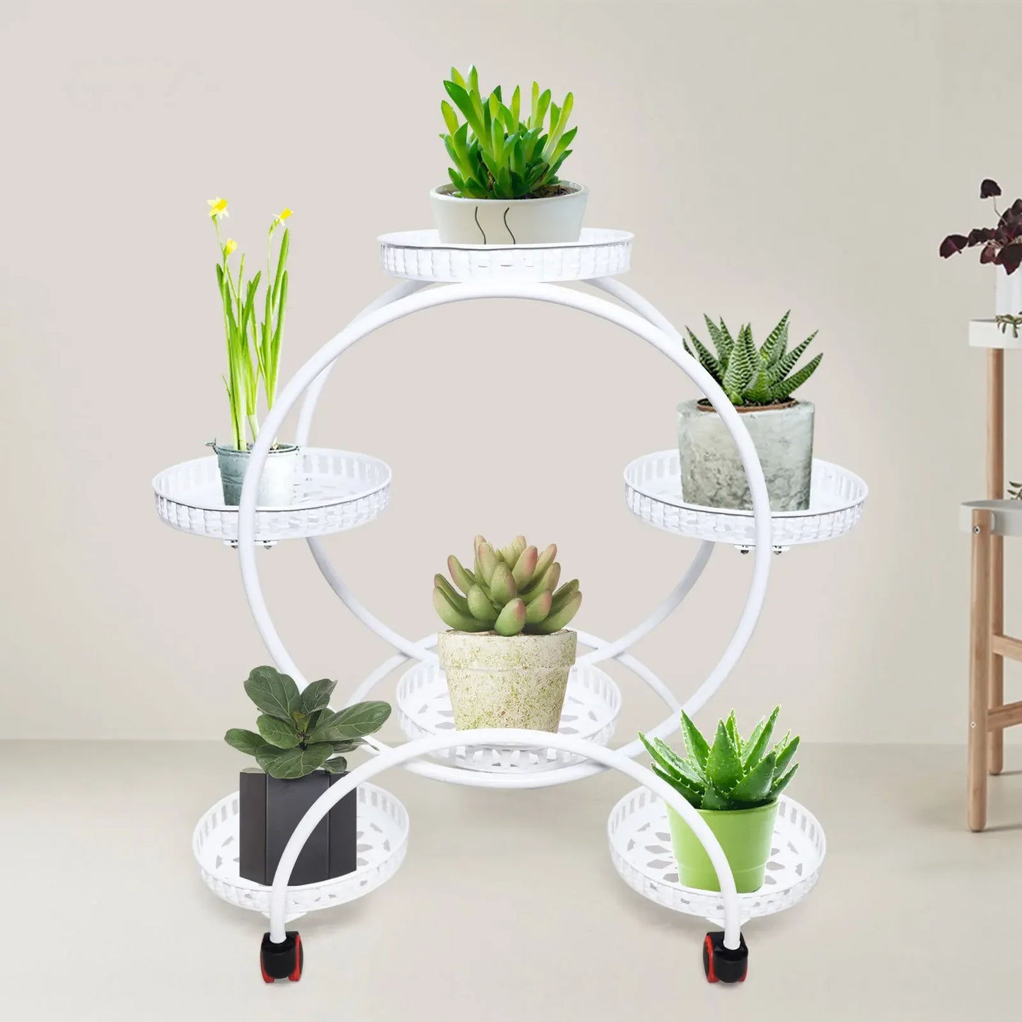 Metal Plant Stands 6 Pots Plants Flower Stand for Patio Garden Living Room Corner Balcony Bedroom Black / White