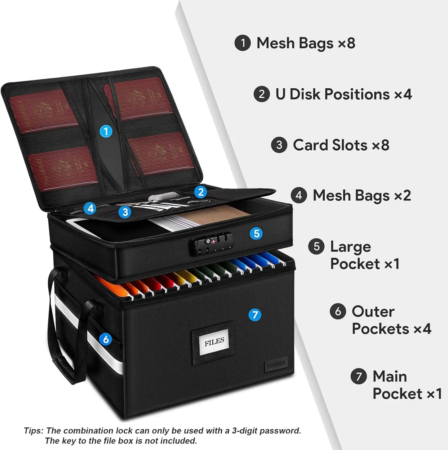 Fireproof Document Box with Lock, 2-Layer Portable File Cabinet Organizer for Office and Home Storage