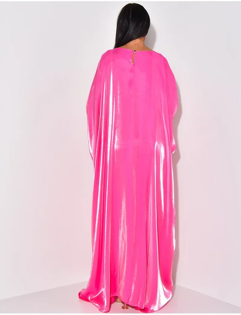 BWQ Women Loose O-neck Full Batwing Sleeve Long Maxi Dress Summer Satin Vintage Africa Streetwear Vestido Evening Dresses