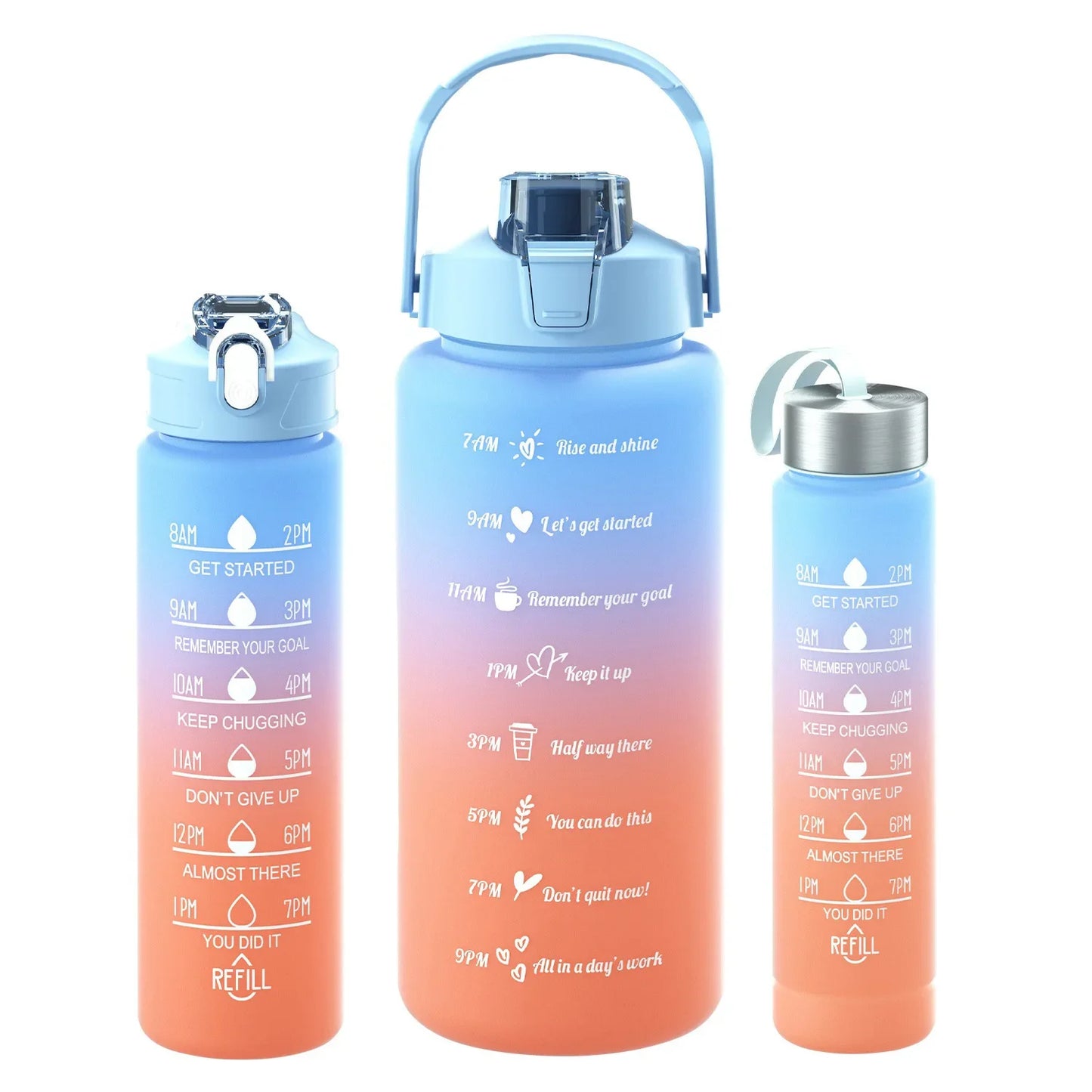 3-Piece Set Large Capacity Gradient Water Bottle,Water Bottle with Straw 2 Litre Leakproof with Time Marker,for Sports Fitness