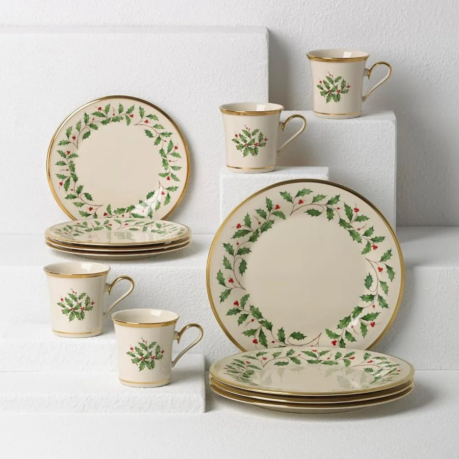 Holiday 12-Piece-Plate-&-Mug Set, Christmas Dinnerware, Hosting