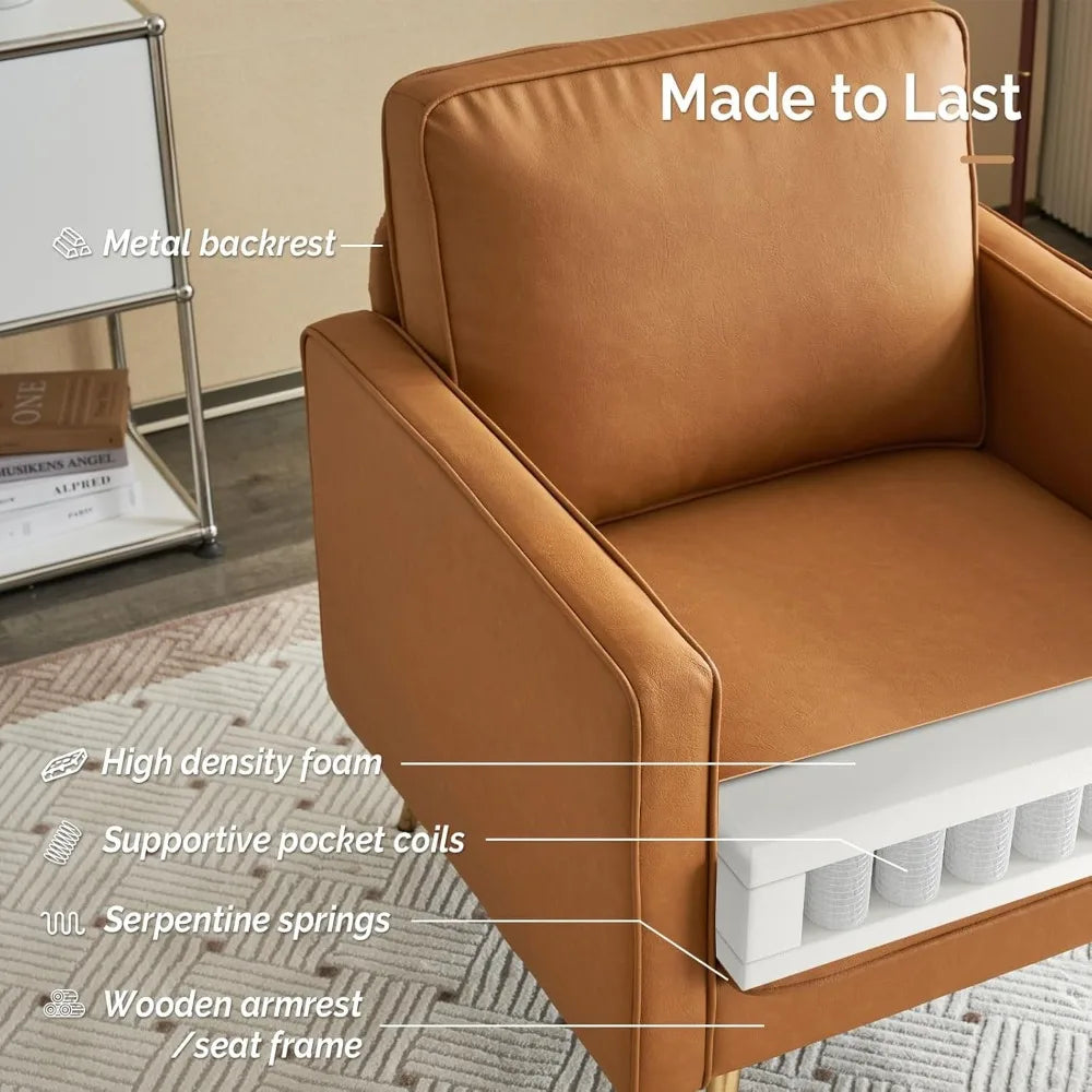 A set of two living room chairs, PU leather decorative chairs, medieval modern with armrests and soft cushions, sofa chairs