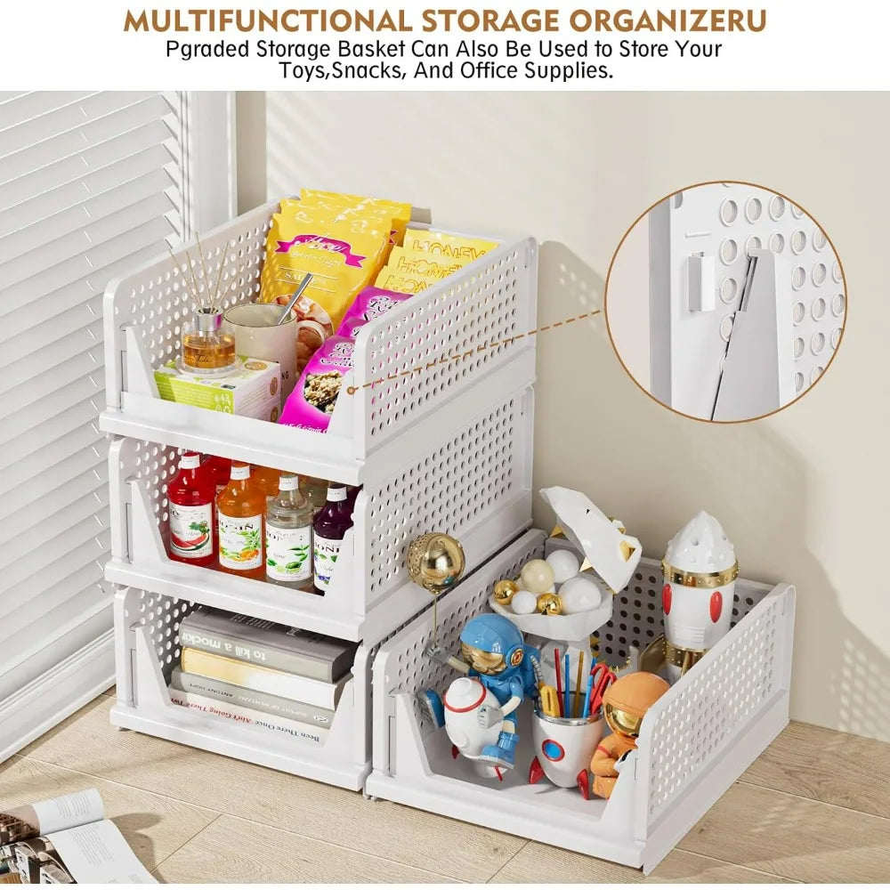 SNSLXH 5 Pack Stackable Closet Storage Basket Multifunctional & Foldable Closet Organizer for Bathroom Kitchen Laundry Room