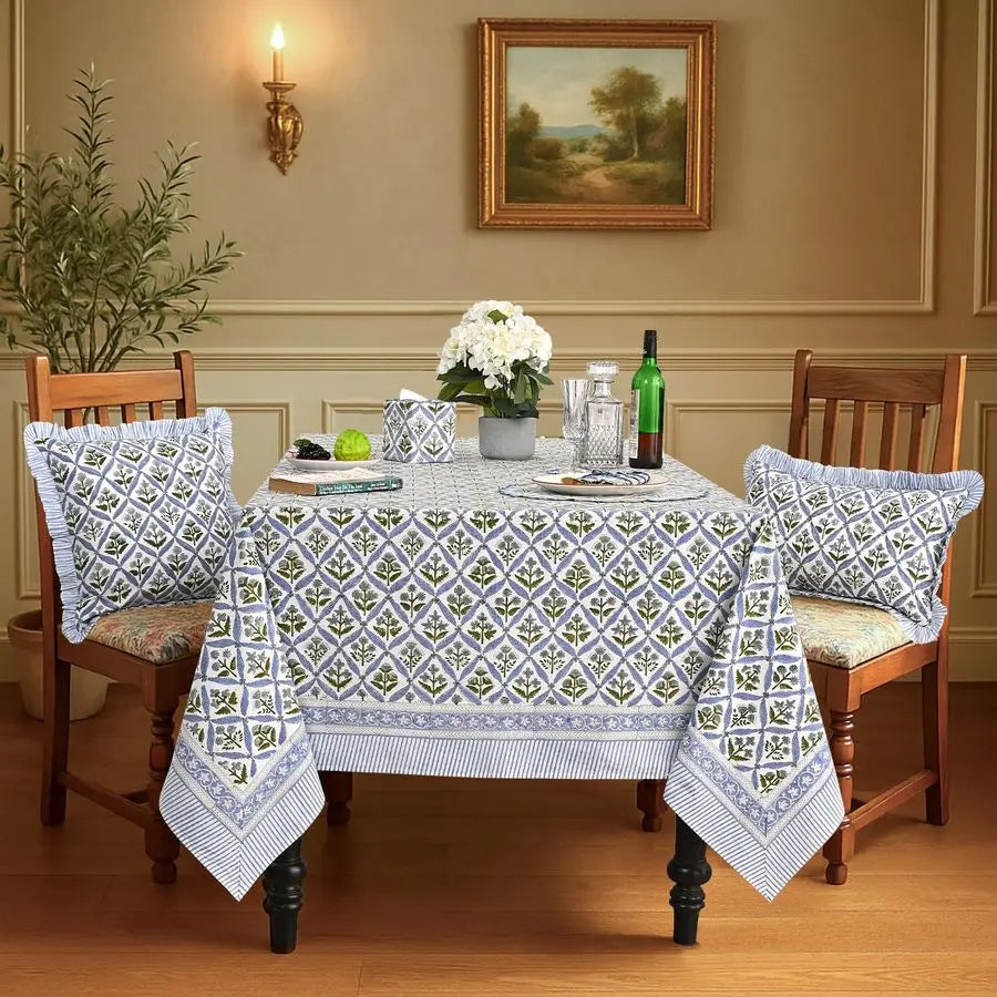 Steel Blue 60x60 Inches Square 100 Cotton Hand Block Print Tablecloth Washable Halloween Thanksgiving Christmas Parties Wedding