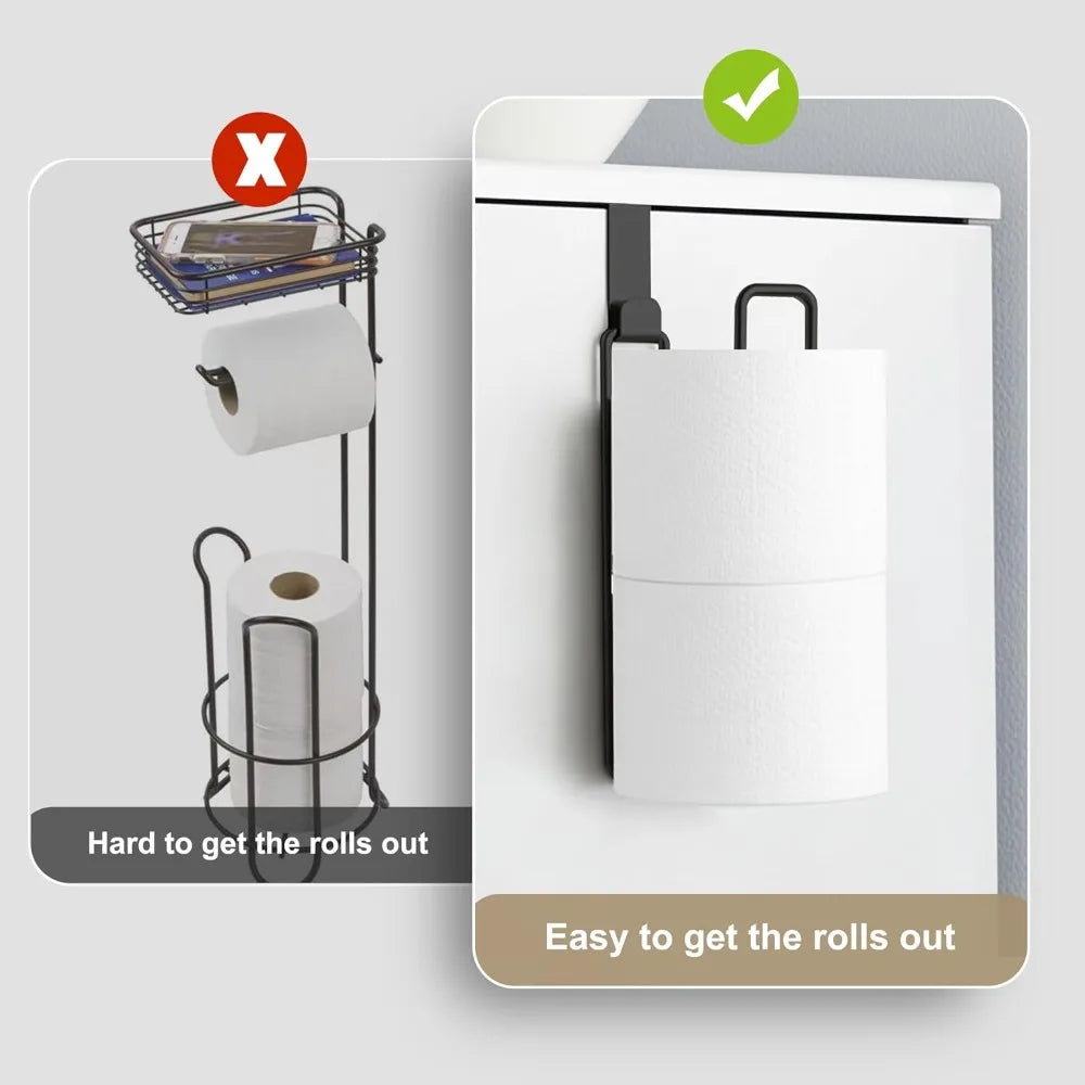 Matte Black Toilet Paper Holder Wall Mount, Holds 2 Rolls, Over Tank Storage, Bathroom Organizer, Space Saving, 1Pc