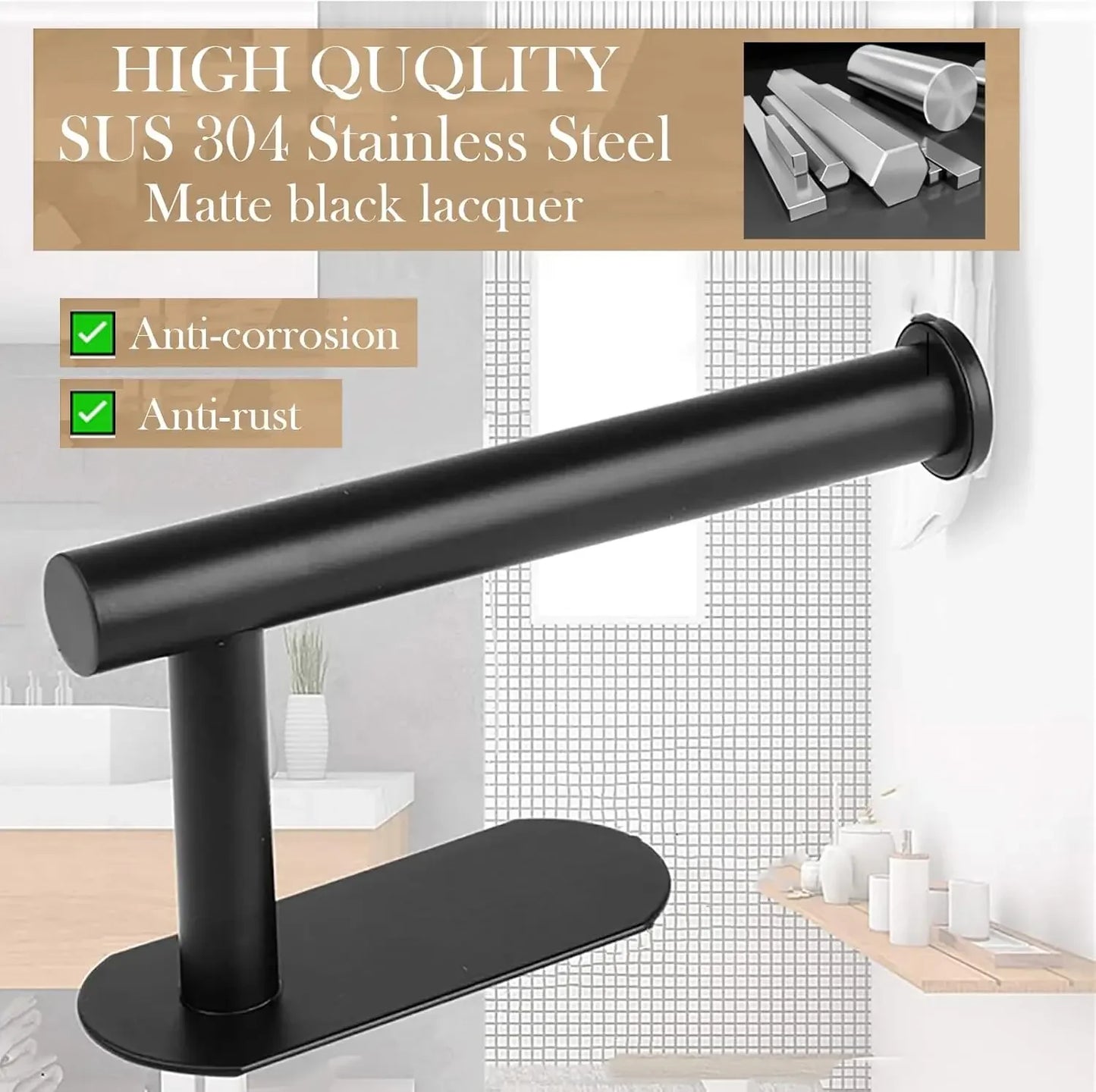 Toilet Paper Holder Wall Mount for Bathroom, SUS 304 Stainless Steel Command Strip Toilet Paper Roll Holder Stick On Wall