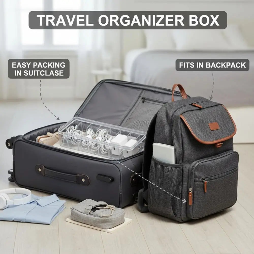 4 Pcs Cable Organizer Box with Wire Ties, Plastic Cord Storage Box with Lid, Clear Organizers for Home Office Desk and Accessori
