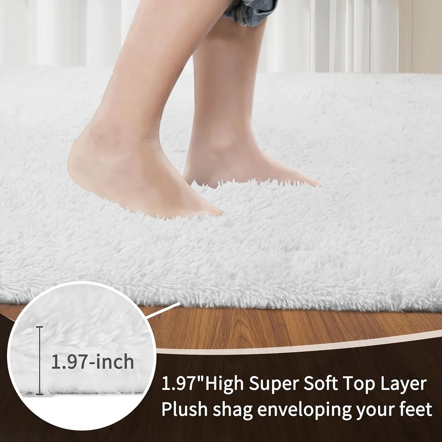 Fluffy Large Carpet for Living Room White Non-Slip Machine Washable Plush Area Rugs for Bedroom Soft Thick Floor Mats