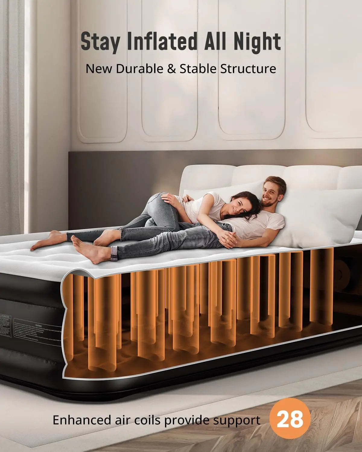 Full Air Mattress with Built-in Pump, 18" Quick Inflation Blow Up Bed for Guest Home Use, Portable Inflatable Mattress with