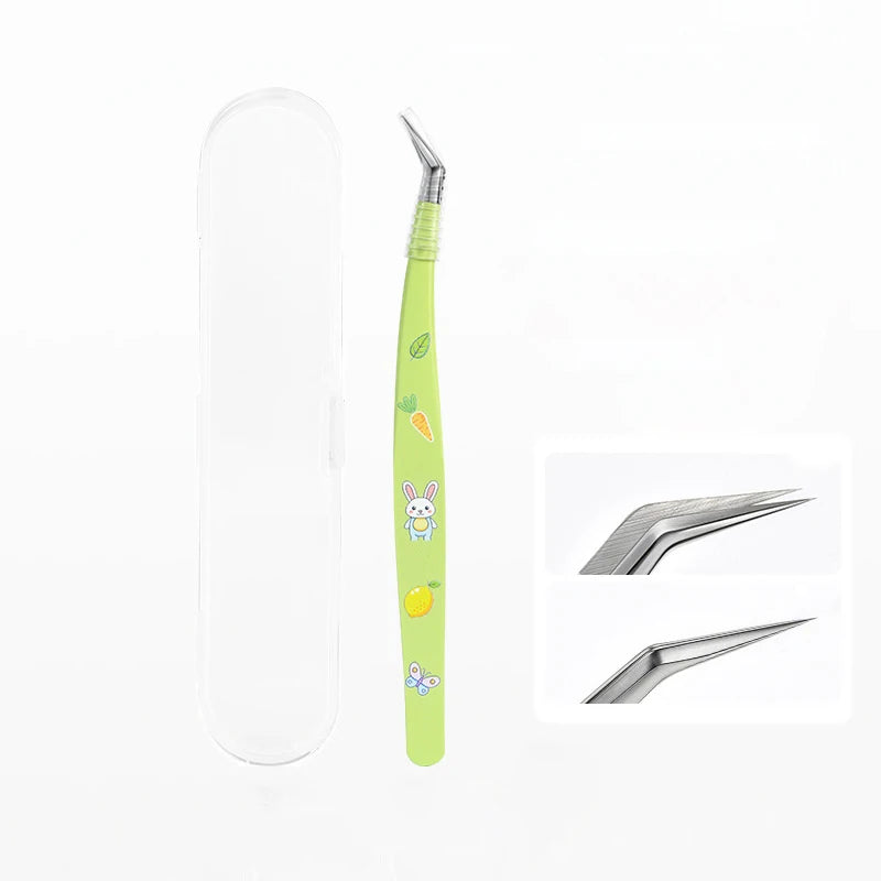 【B】False Eyelash Tweezers Lash Extension Stainless Steel Scrapbook Sticker Tape Picking Straight Head Elbow Tweezers DIY Crafts
