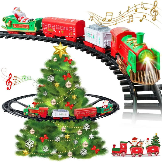 VATOS Hanging Christmas Train Set Toy Light and Sound Train Around Christmas Tree Decoration Gift Indoor Home Toys for Kids