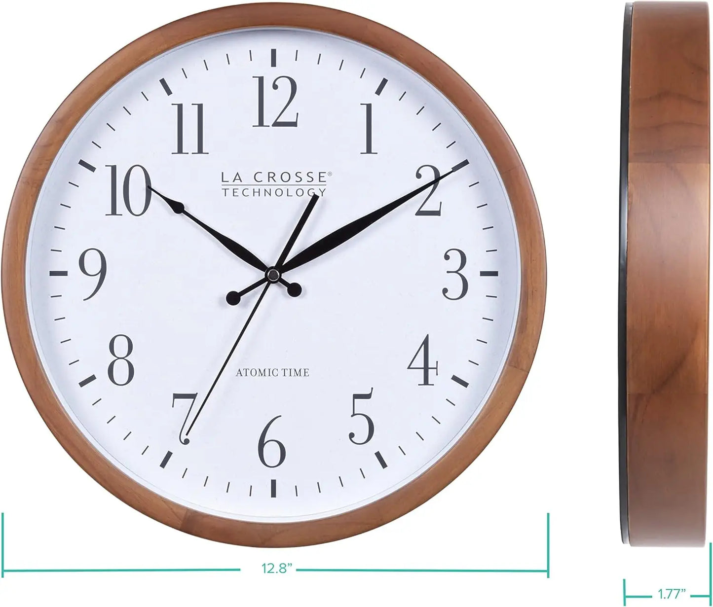 Atomic Analog Wall Clock, Wood, 12.80" (404-50447)