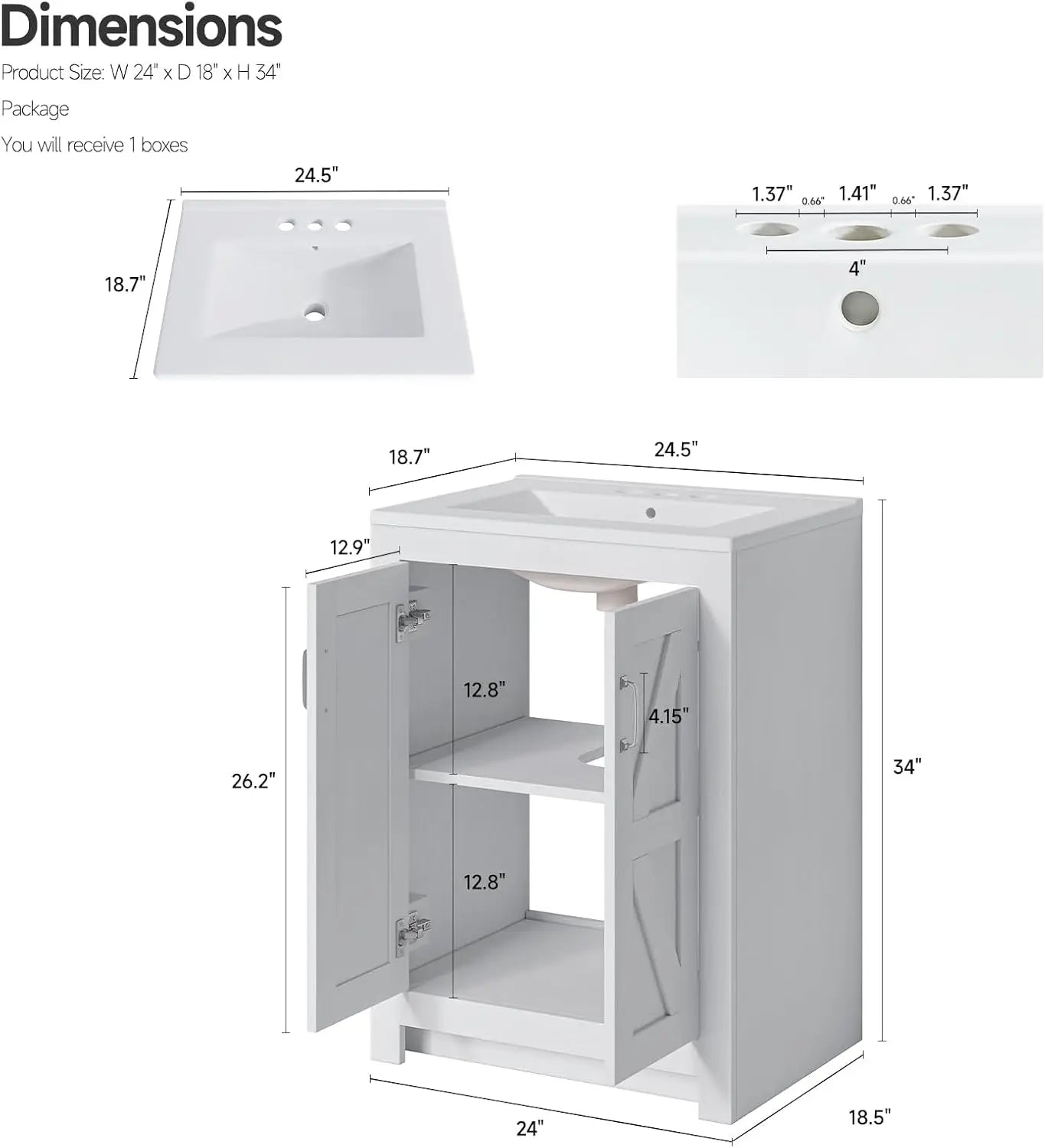 Farmhouse Bathroom Vanity with Sink, Freestanding Bathroom Vanities with Ceramic Basin & Soft-Close Door, Wood Cabinet