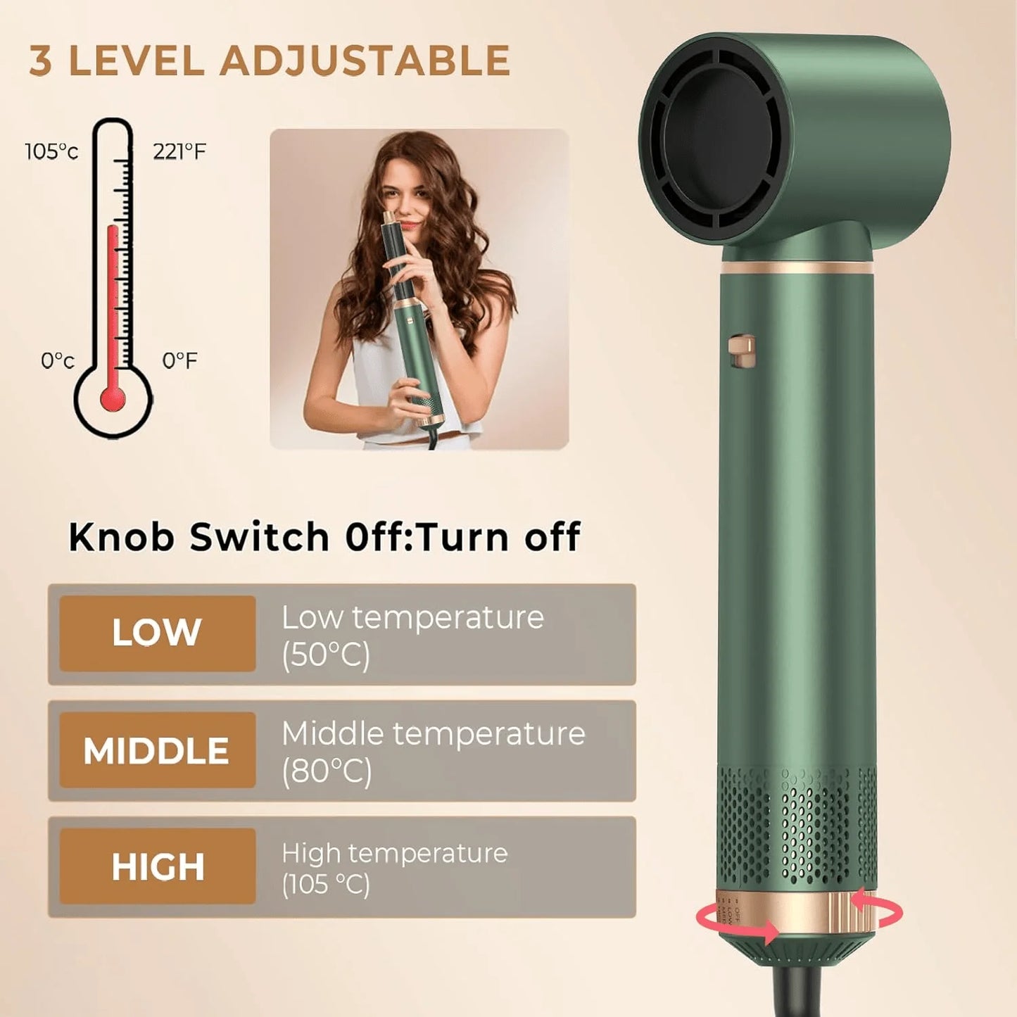 UKLISS 5-in-1 Green and Gold Air Styler: Perfect Valentine's Day Gift, 800W Power, for Curling Straightening, and Blow-drying