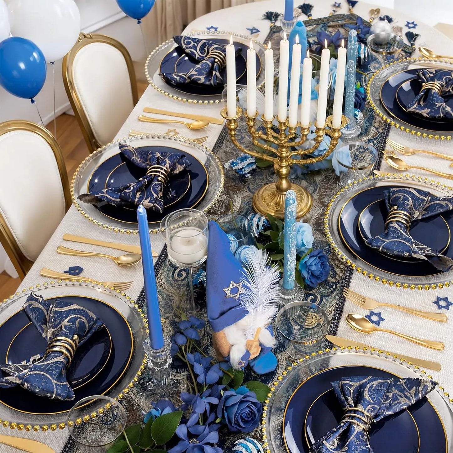 Navy Blue Disposable Plates Set for 50 Guests - Heavy Duty Plastic Dinnerware with Gold Rim for Party/Wedding/Birthday