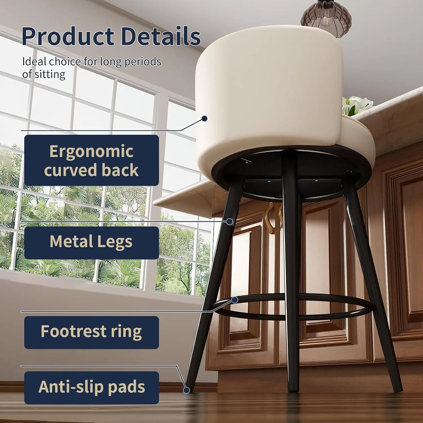 Bar Stools Set of 2, 27 Inch Barstools with Sturdy Legs, Leather Farmhouse Counter Height Bar Stool for Kitchen,, Customized