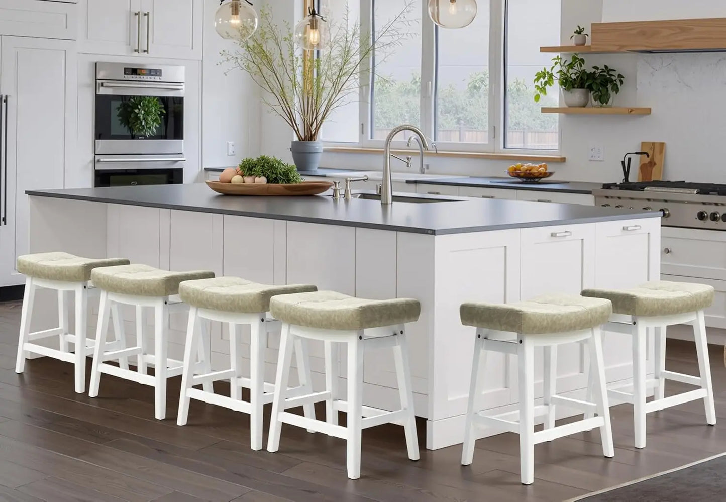 Counter Height Bar Stools Set of 6 for Kitchen Counter, Backless Farmhouse Island Short Barstools No Back with, Customized