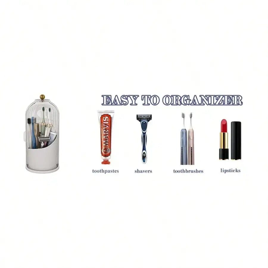 Dustproof Toothbrush Holders with Cover, Rotating Electric Toothbrush and Toothpaste Holder for Bathroom Countertop