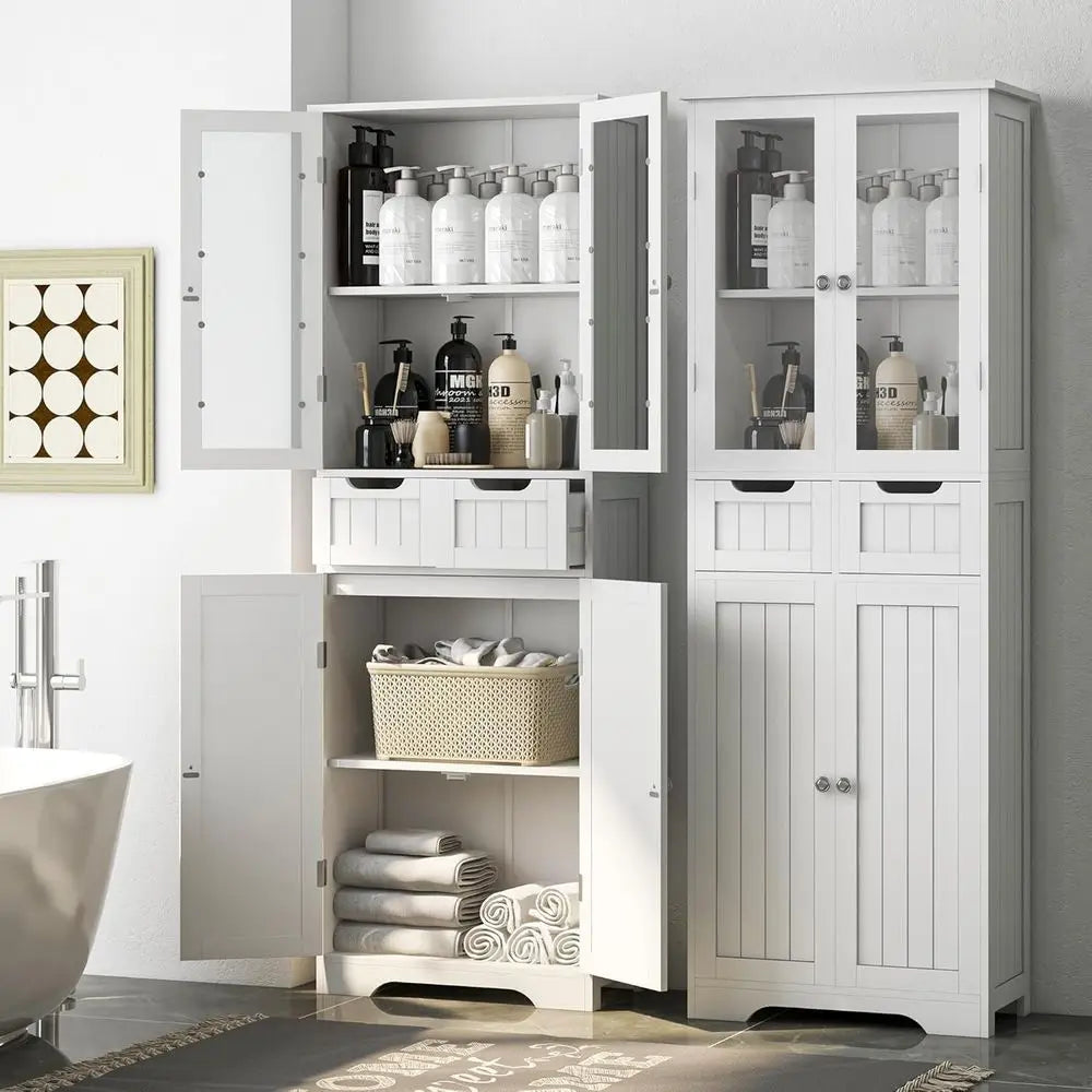 67" Tall Bathroom Storage Cabinet, reestanding Bathroom Cabinet with Glass Doand Shelves, Large Bathroom Cabinet with 2 Ders or