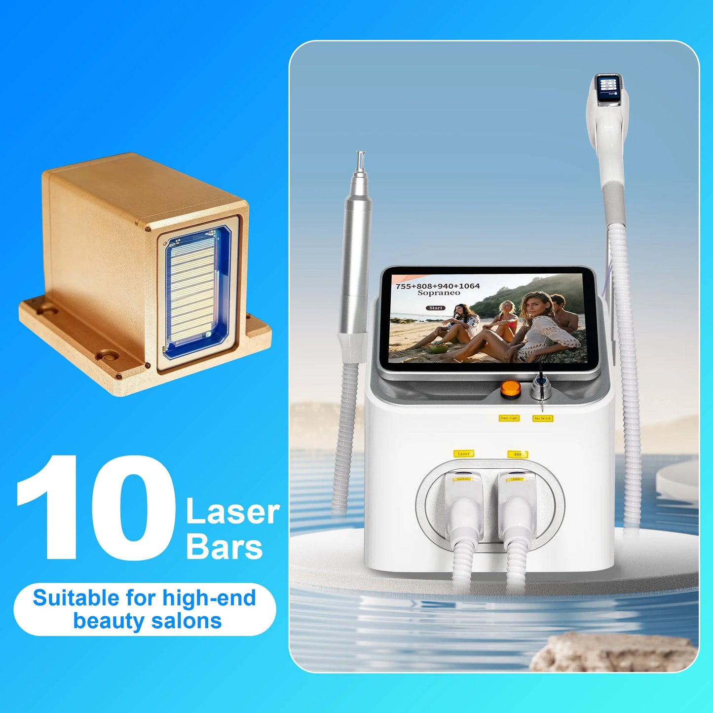 FAC 5000W 16Bars Diode Laser Hair Removal & Pico Laser Tattoo Removal 2-in-1 Machine 755 808 940 1064nm